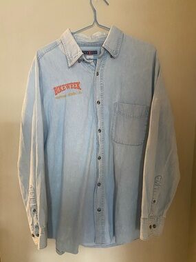 Jerzees Light Blue Denim Button-Up Shirt Daytona Beach, FL Bike Week